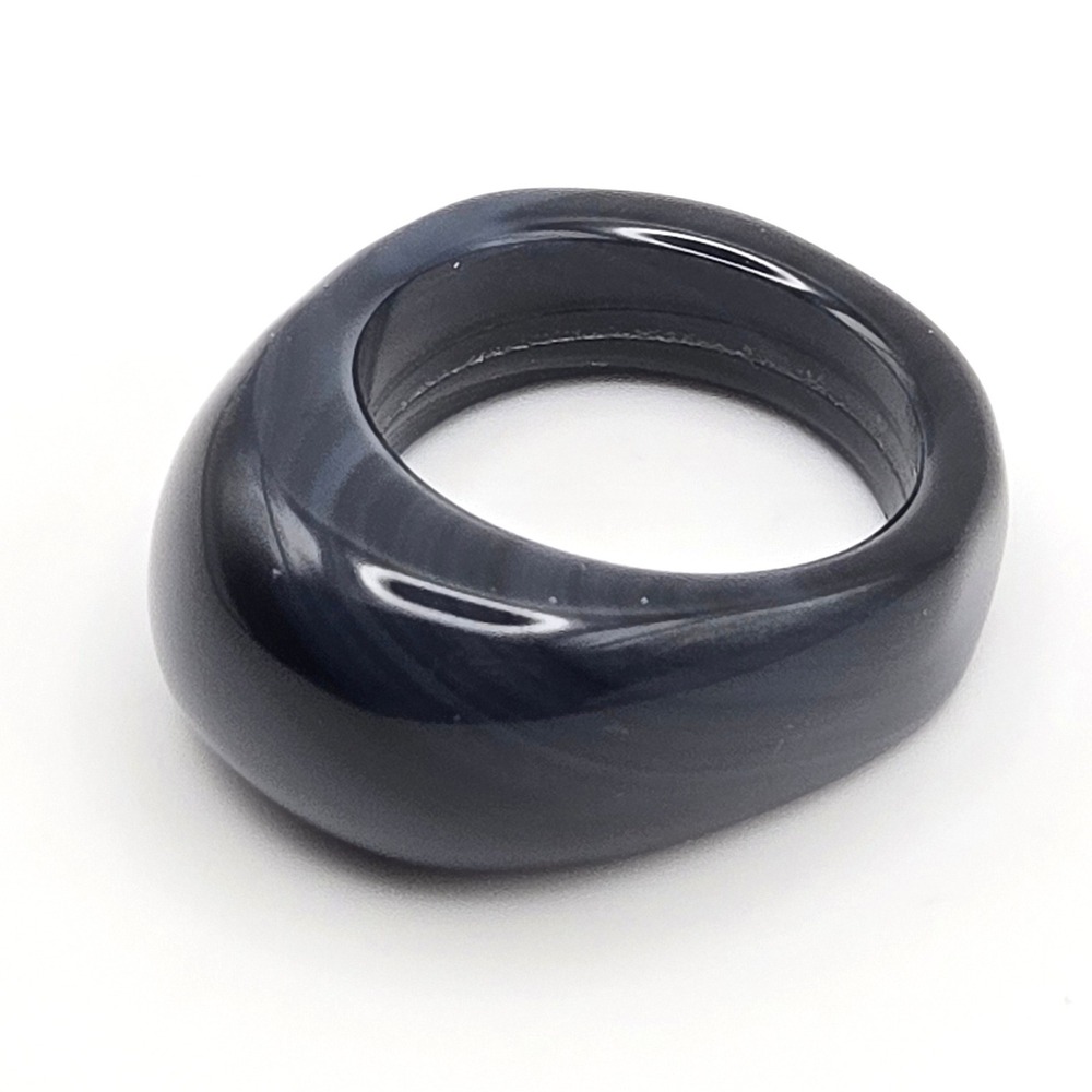 Chunky Black Banded‎ Agate Solid Stone Ring Statement Wide Band Polished Finish